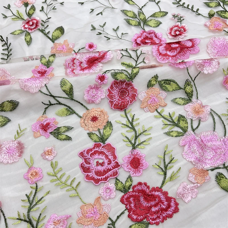 New Product Rose Mesh Embroidered Fabric Autumn Plant Evening Dress Lace Fabric Clothing DIY Dress Fabric Lace