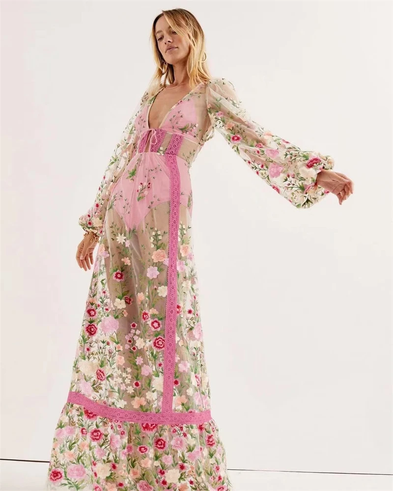 New Product Rose Mesh Embroidered Fabric Autumn Plant Evening Dress Lace Fabric Clothing DIY Dress Fabric Lace