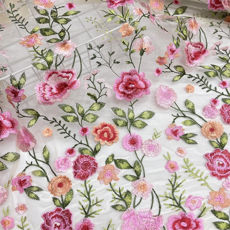 New Product Rose Mesh Embroidered Fabric Autumn Plant Evening Dress Lace Fabric Clothing DIY Dress Fabric Lace