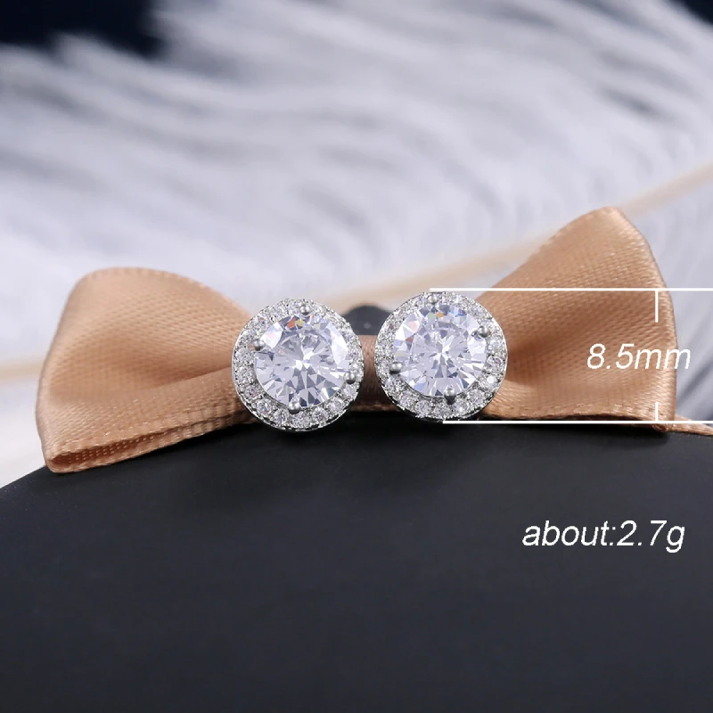 Huitan Classic Round Cubic Zirconia Prong Setting Women's Stud Earring 6 Color Delicate Wedding Engagement Evening Party Jewelry