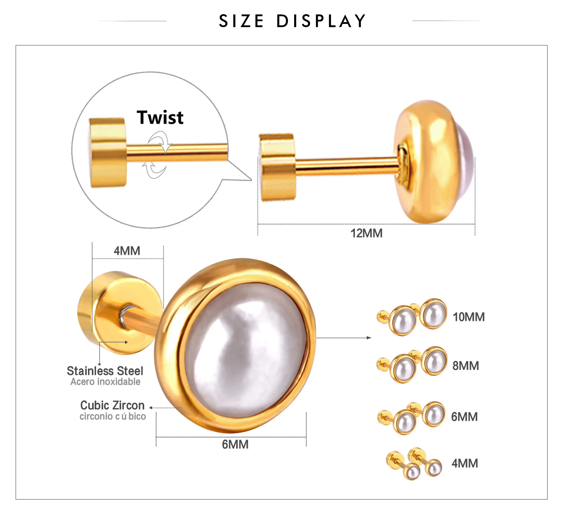 LUXUSTEEL Trendy Imitation Pearl Earrings For Women Stainless Steel Screw-Back Stud Earrings Geometric Wedding Jewelry Gifts