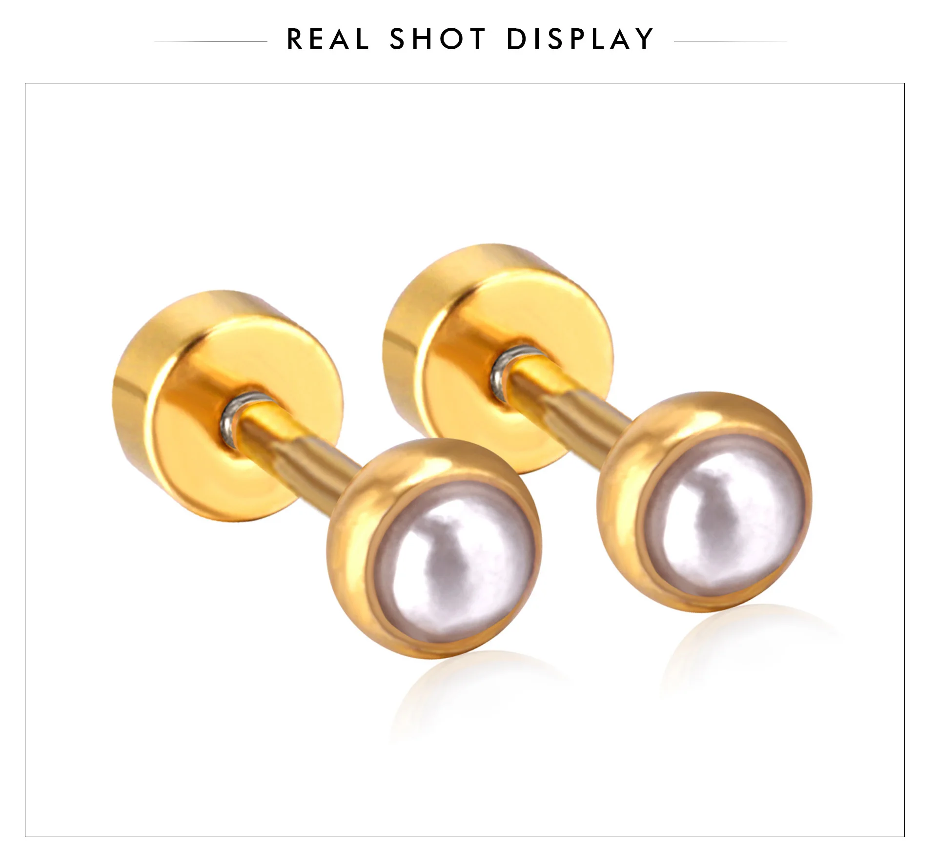 LUXUSTEEL Trendy Imitation Pearl Earrings For Women Stainless Steel Screw-Back Stud Earrings Geometric Wedding Jewelry Gifts