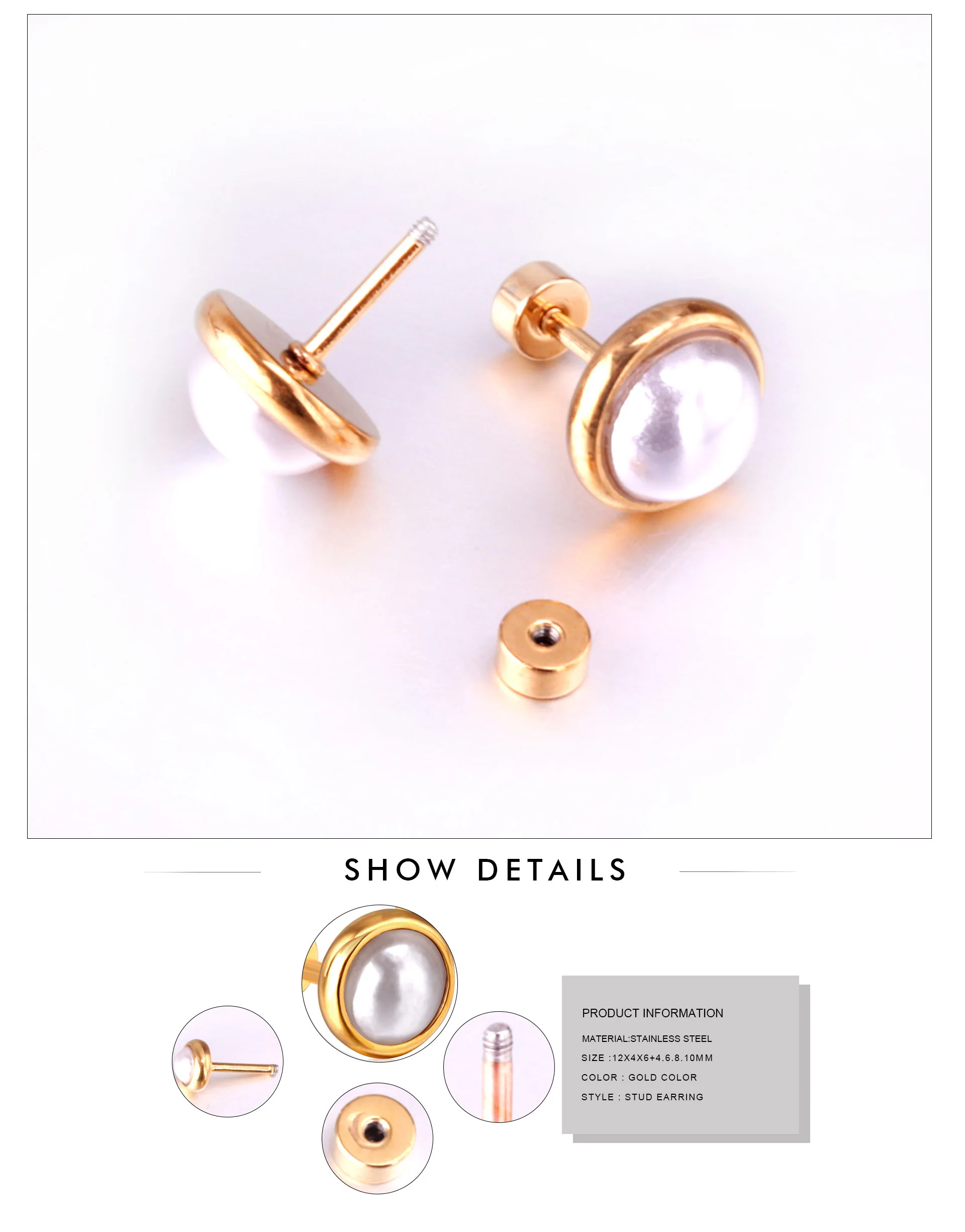 LUXUSTEEL Trendy Imitation Pearl Earrings For Women Stainless Steel Screw-Back Stud Earrings Geometric Wedding Jewelry Gifts