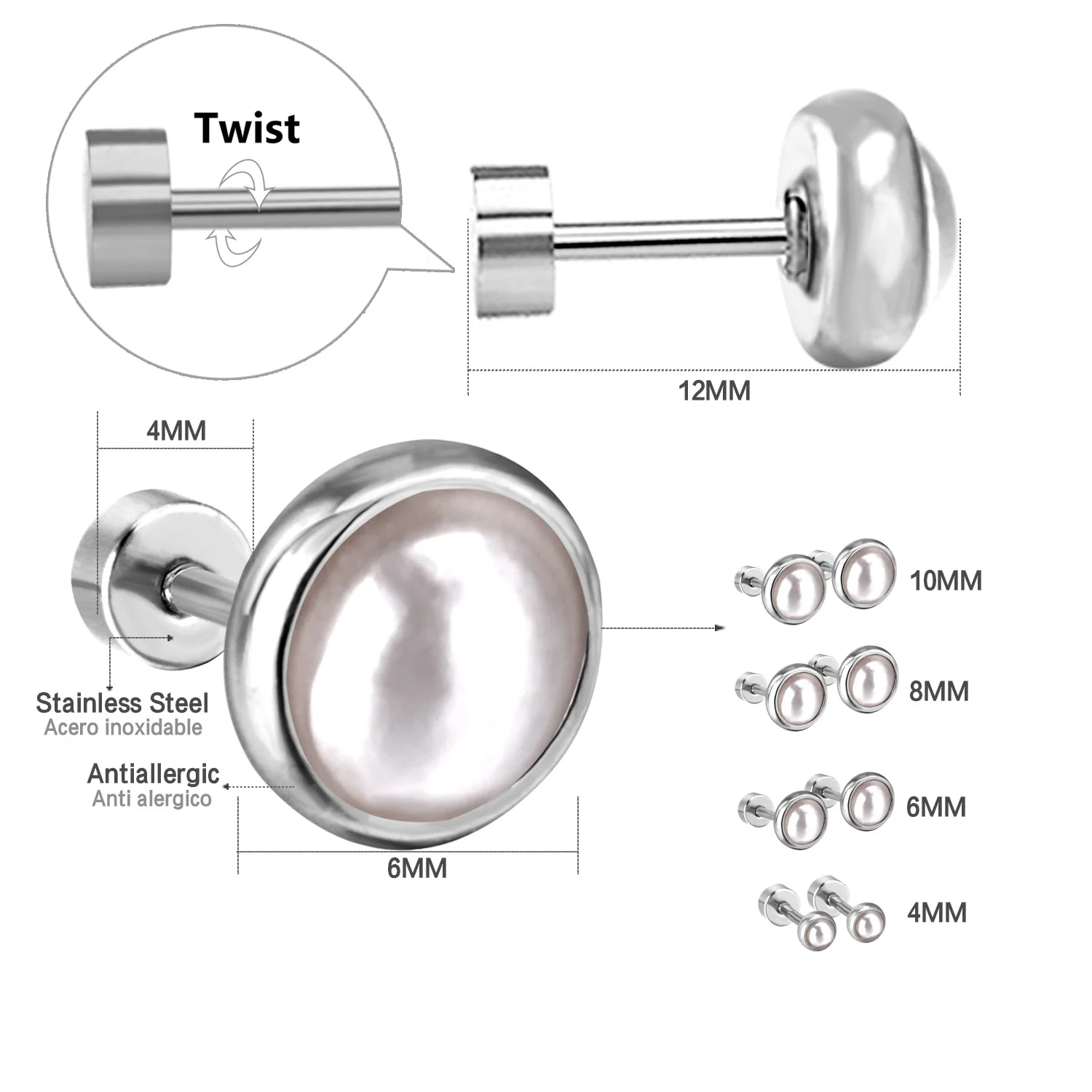 LUXUSTEEL Trendy Imitation Pearl Earrings For Women Stainless Steel Screw-Back Stud Earrings Geometric Wedding Jewelry Gifts