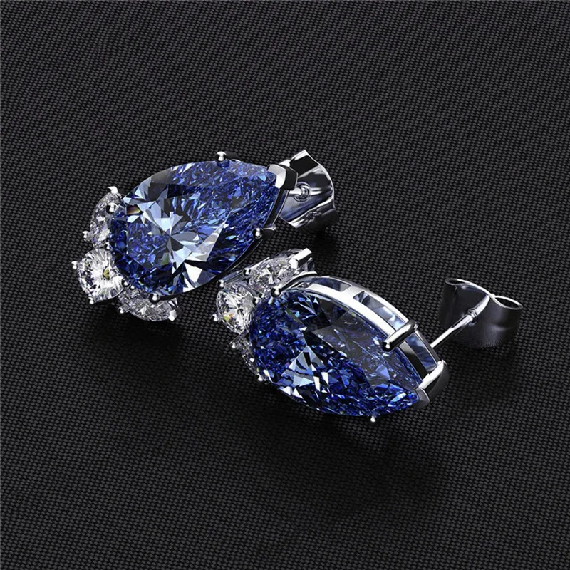 Huitan Gorgeous Teardrop CZ Stud Earrings Bridal Wedding Engagement Accessories Pink/Blue Elegant Women Earrings Fashion Jewelry