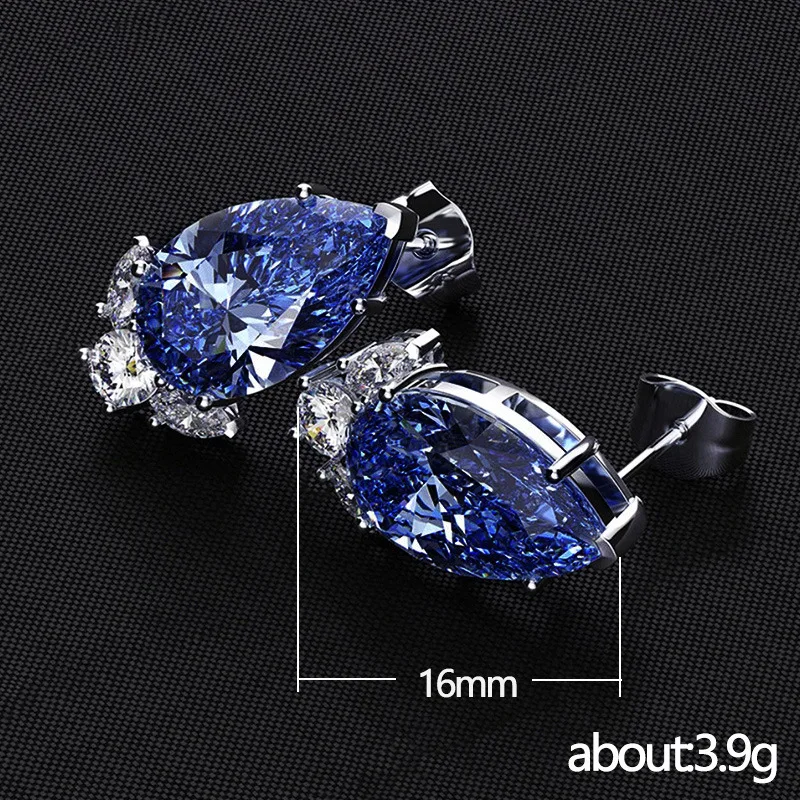 Huitan Gorgeous Teardrop CZ Stud Earrings Bridal Wedding Engagement Accessories Pink/Blue Elegant Women Earrings Fashion Jewelry