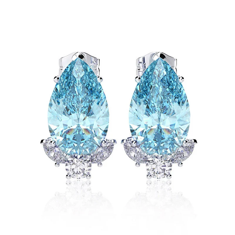 Huitan Gorgeous Teardrop CZ Stud Earrings Bridal Wedding Engagement Accessories Pink/Blue Elegant Women Earrings Fashion Jewelry