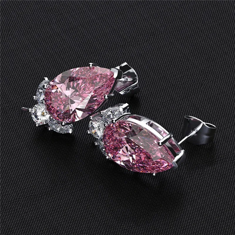 Huitan Gorgeous Teardrop CZ Stud Earrings Bridal Wedding Engagement Accessories Pink/Blue Elegant Women Earrings Fashion Jewelry