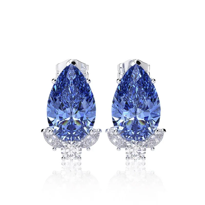 Huitan Gorgeous Teardrop CZ Stud Earrings Bridal Wedding Engagement Accessories Pink/Blue Elegant Women Earrings Fashion Jewelry
