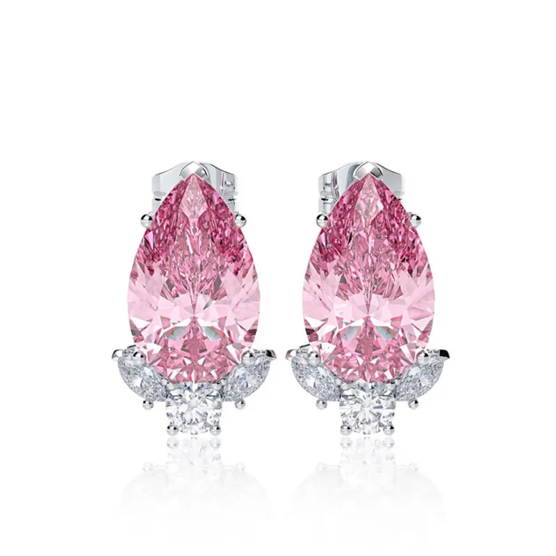Huitan Gorgeous Teardrop CZ Stud Earrings Bridal Wedding Engagement Accessories Pink/Blue Elegant Women Earrings Fashion Jewelry