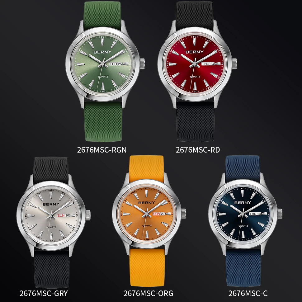 BERNY Watches for Men 40mm Luminous Elegance Dress Quartz Watch Calendar Week Luxury Waterproof Casual Business Men's Wristwatch