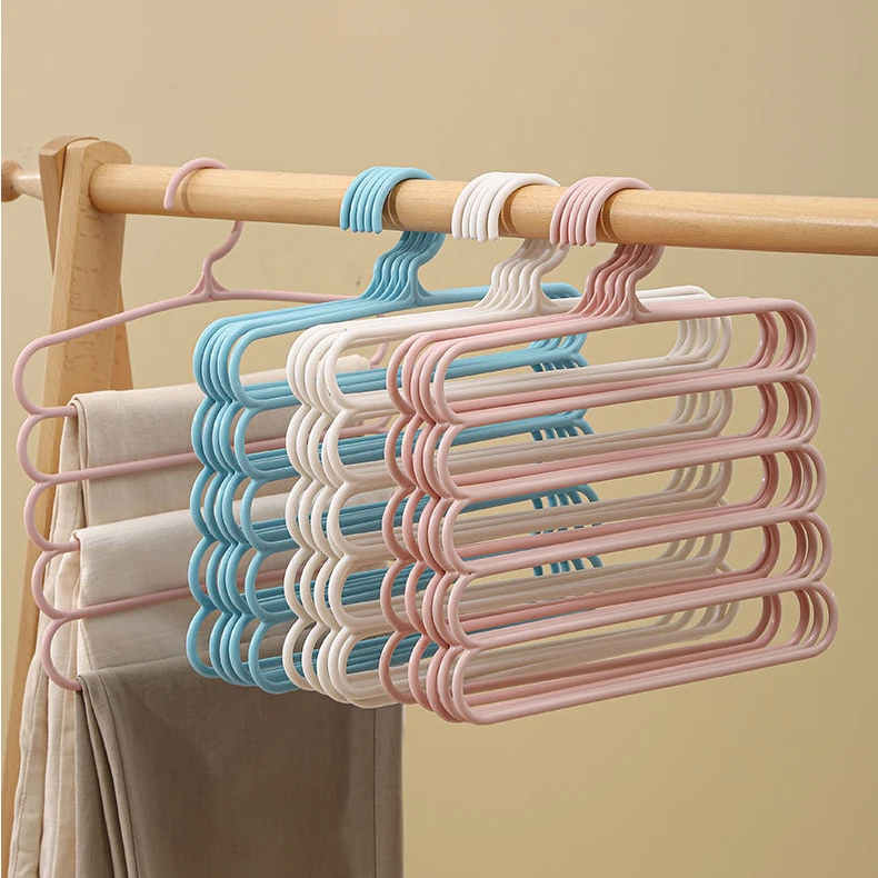 Clothes Hangers Trousers Hangers Holders Closet Storage Organizers 5 Layers Pants Towel Scarfs Racks Storage Organization