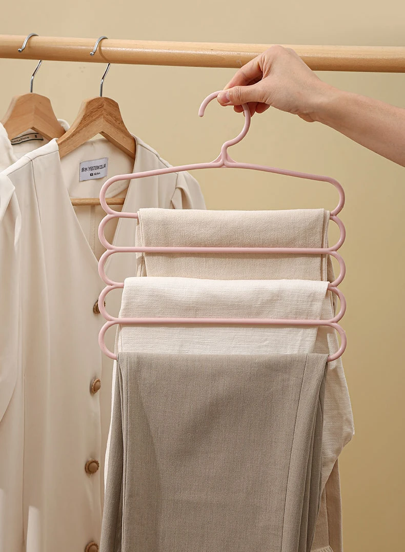 Clothes Hangers Trousers Hangers Holders Closet Storage Organizers 5 Layers Pants Towel Scarfs Racks Storage Organization