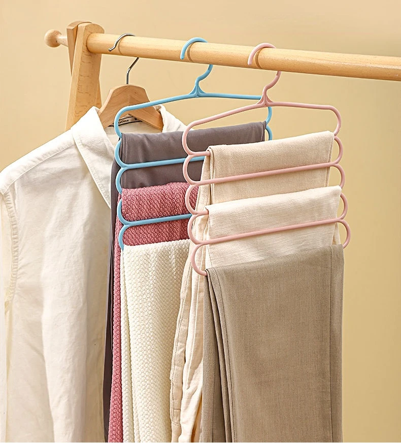 Clothes Hangers Trousers Hangers Holders Closet Storage Organizers 5 Layers Pants Towel Scarfs Racks Storage Organization