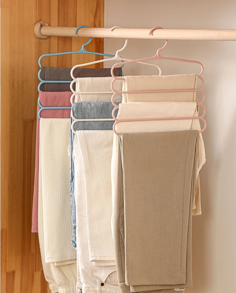 Clothes Hangers Trousers Hangers Holders Closet Storage Organizers 5 Layers Pants Towel Scarfs Racks Storage Organization
