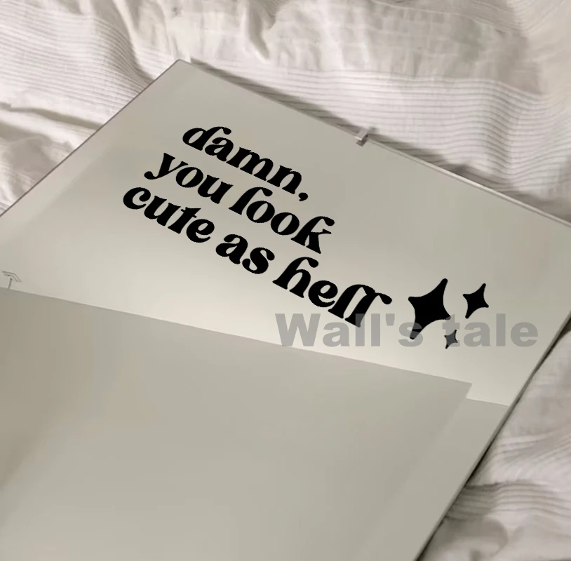 Mirror Affirmation Decal Damn You Look Cute As Hell Quote Viny Sticker Bridesmaid Gift Salon Decals Car Mirror Stickers Decor