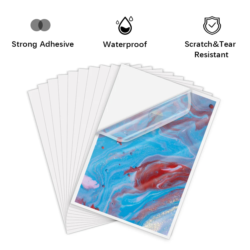 10 Sheets Transparent Printable Vinyl Sticker Paper A4 Glossy White Waterproof Self-Adhesive Copy Paper for All Inkjet Printer