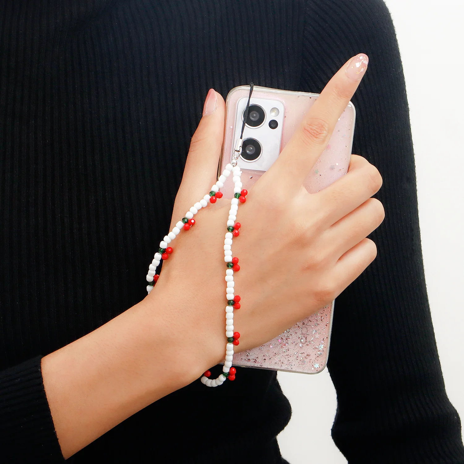 New Trendy Mobile Strap Phone Charm Cherry Beaded Phone Chain Jewelry For Women Anti-Lost Lanyard Gift Keychain Wholesales