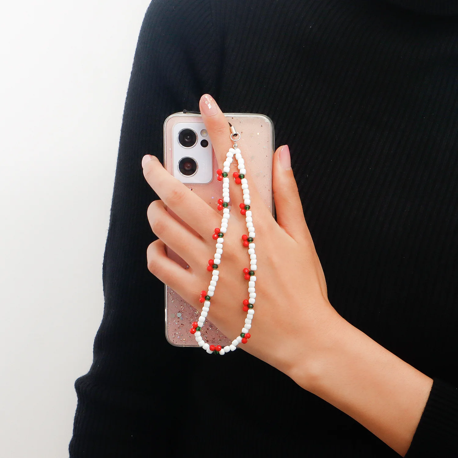 New Trendy Mobile Strap Phone Charm Cherry Beaded Phone Chain Jewelry For Women Anti-Lost Lanyard Gift Keychain Wholesales