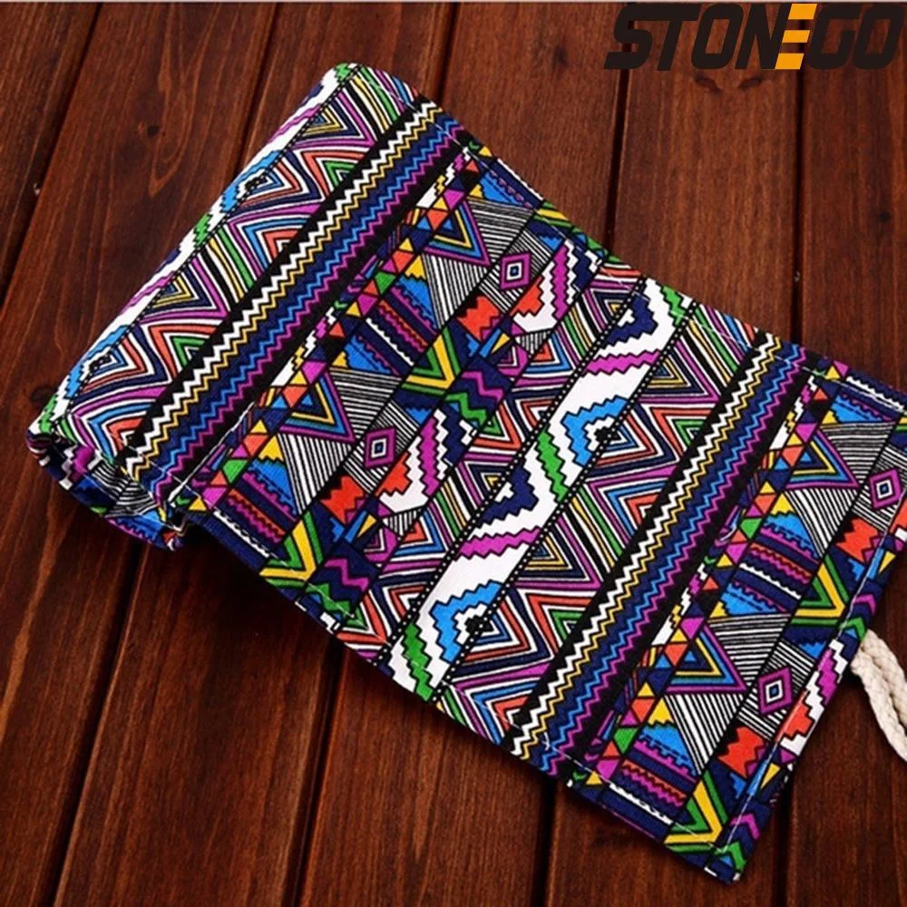 STONEGO 48/72 Holes Canvas Wrap Roll Up Pencil Pen Bag Holder Case Storage Pouch
