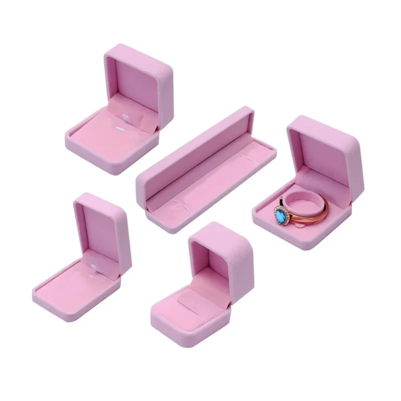 Elegant Pink Velvet Jewelry Box Ring Box Wedding Earrings Necklace Bracelet Storage Organizer Gift Set Box