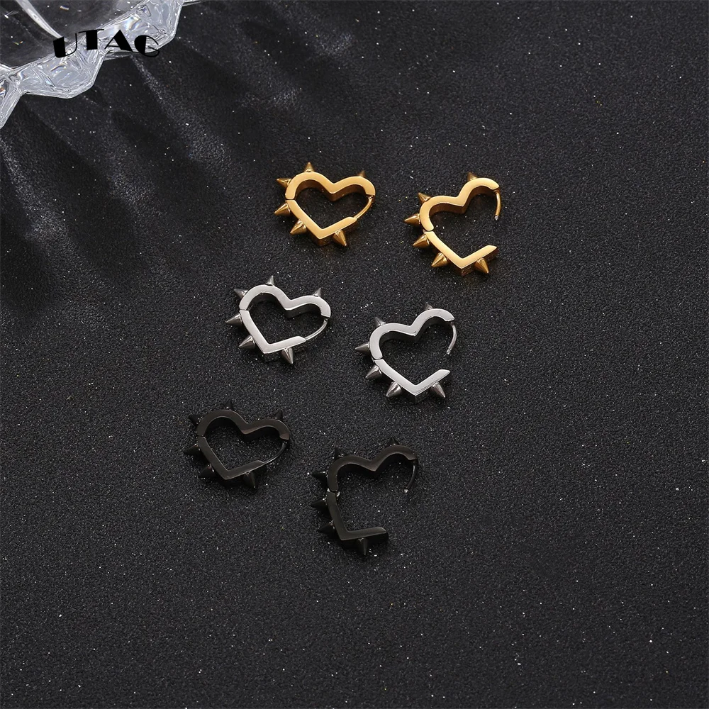 Exaggerated Spike Rivet Heart Stud Earrings For Women Men 3 Colors Stainless Steel Ear Buckle Piercing Goth Jewelry Gifts aretes