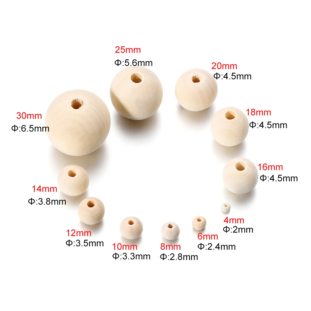 4-30mm 5-1000pcs Natural Wooden Beads Ball Round Loose Spacer Wood Beads For DIY Bracelet Necklace Jewelry Making Accessories