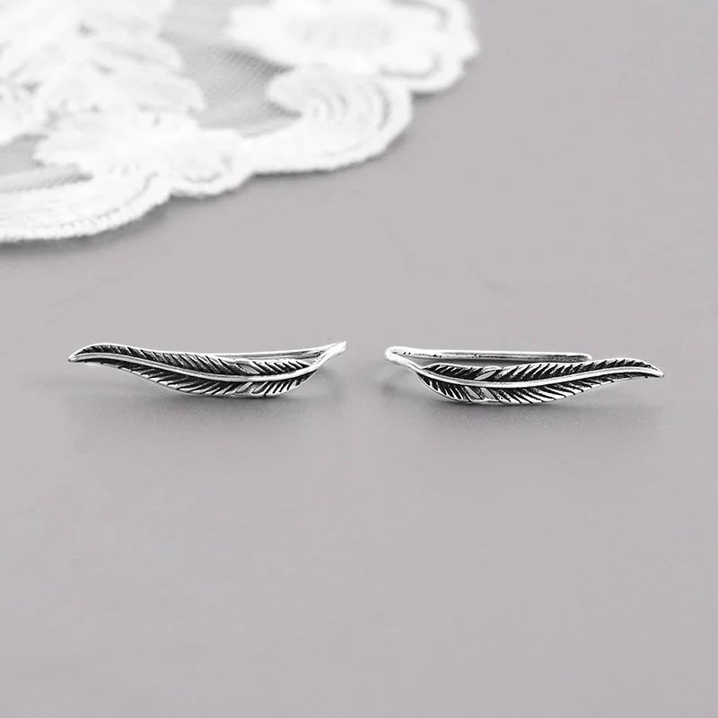 VENTFILLE 925 Sterling Silver Asymmetric Feather Earrings White Moonstone Pendant Earrings Ladies Gifts Handmade Jewelry