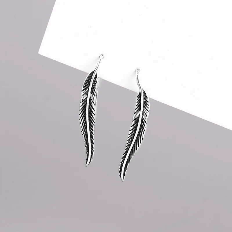 VENTFILLE 925 Sterling Silver Asymmetric Feather Earrings White Moonstone Pendant Earrings Ladies Gifts Handmade Jewelry