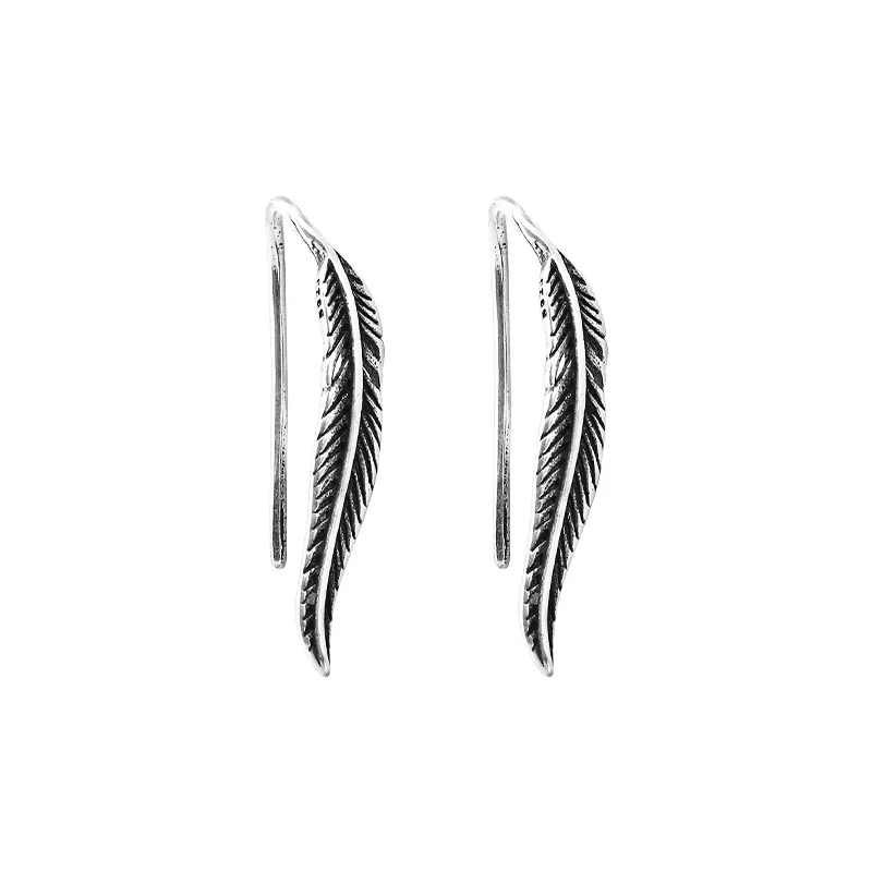 VENTFILLE 925 Sterling Silver Asymmetric Feather Earrings White Moonstone Pendant Earrings Ladies Gifts Handmade Jewelry