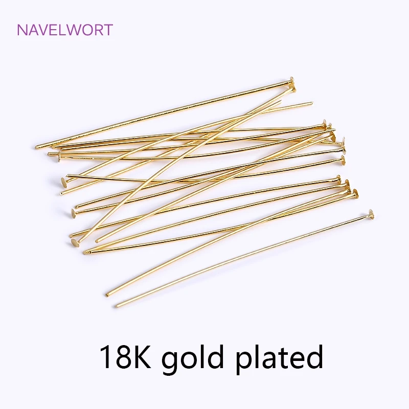 50pcs/Lot Brass Ball Head/Flat Head/Eye Head Pins Supplies For Jewelry 18K Gold Plated Pins DIY Beading Accessories Wholesale