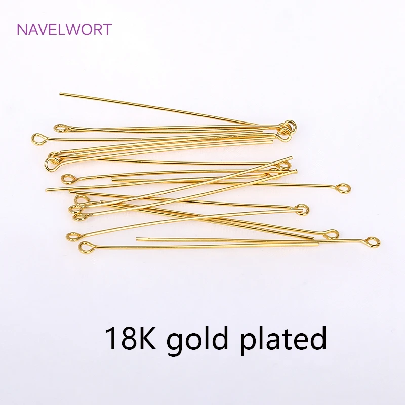 50pcs/Lot Brass Ball Head/Flat Head/Eye Head Pins Supplies For Jewelry 18K Gold Plated Pins DIY Beading Accessories Wholesale