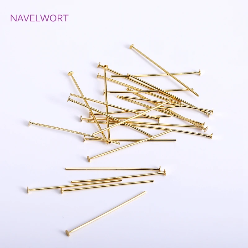 50pcs/Lot Brass Ball Head/Flat Head/Eye Head Pins Supplies For Jewelry 18K Gold Plated Pins DIY Beading Accessories Wholesale