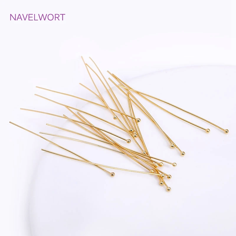 50pcs/Lot Brass Ball Head/Flat Head/Eye Head Pins Supplies For Jewelry 18K Gold Plated Pins DIY Beading Accessories Wholesale