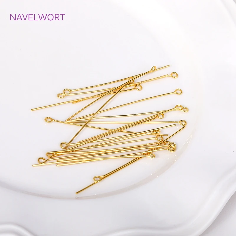 50pcs/Lot Brass Ball Head/Flat Head/Eye Head Pins Supplies For Jewelry 18K Gold Plated Pins DIY Beading Accessories Wholesale