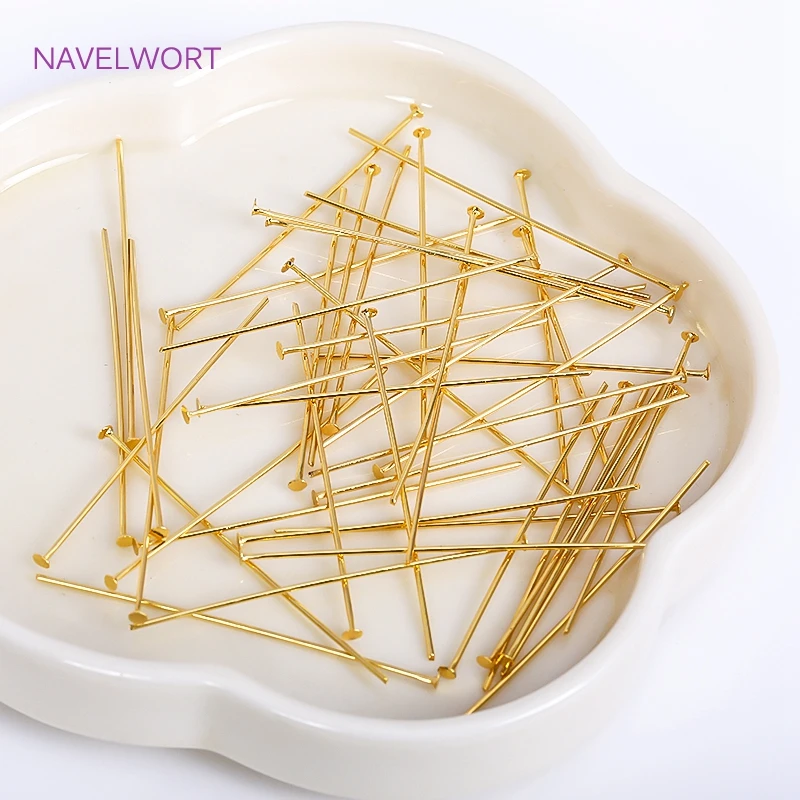 50pcs/Lot Brass Ball Head/Flat Head/Eye Head Pins Supplies For Jewelry 18K Gold Plated Pins DIY Beading Accessories Wholesale