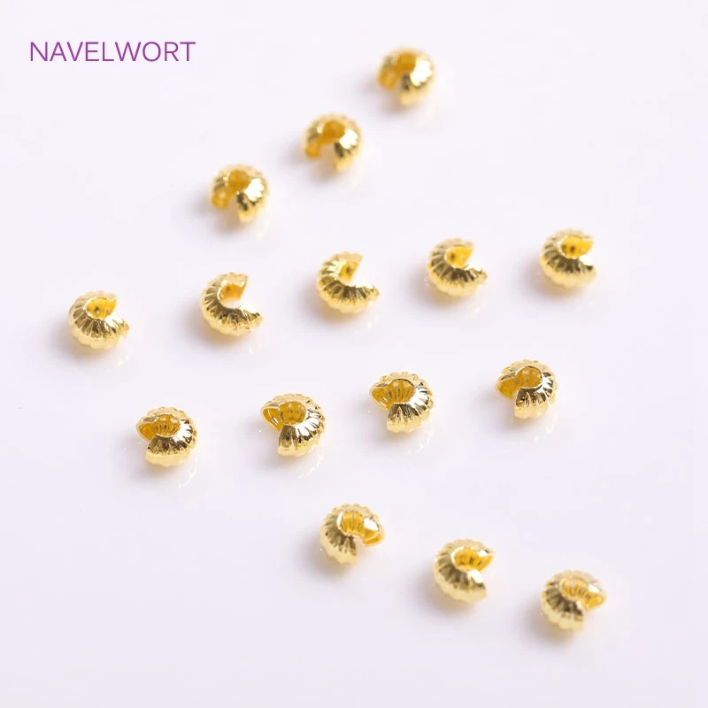 18K Gold Plated Open Crimp Beads Covers Brass Stripe Crimp End Beads Stopper DIY Handmade Crafts Accessories For Jewelry
