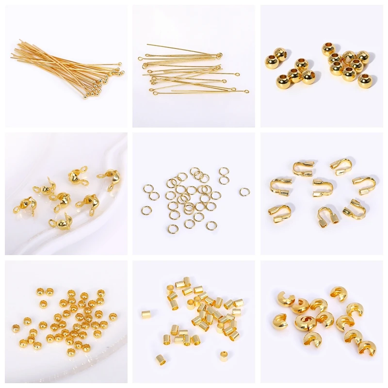 18K Gold Plated Open Crimp Beads Covers Brass Stripe Crimp End Beads Stopper DIY Handmade Crafts Accessories For Jewelry
