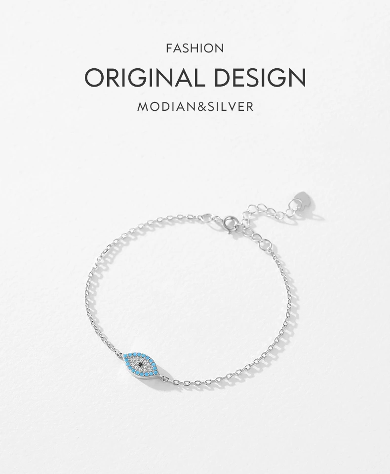 MODIAN Pure 925 Sterling Silver Fashion Natural Turquoise Blue Eyes Bracelet Chain Link For Women Pave Setting CZ Fine Jewelry