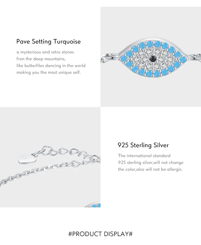 MODIAN Pure 925 Sterling Silver Fashion Natural Turquoise Blue Eyes Bracelet Chain Link For Women Pave Setting CZ Fine Jewelry