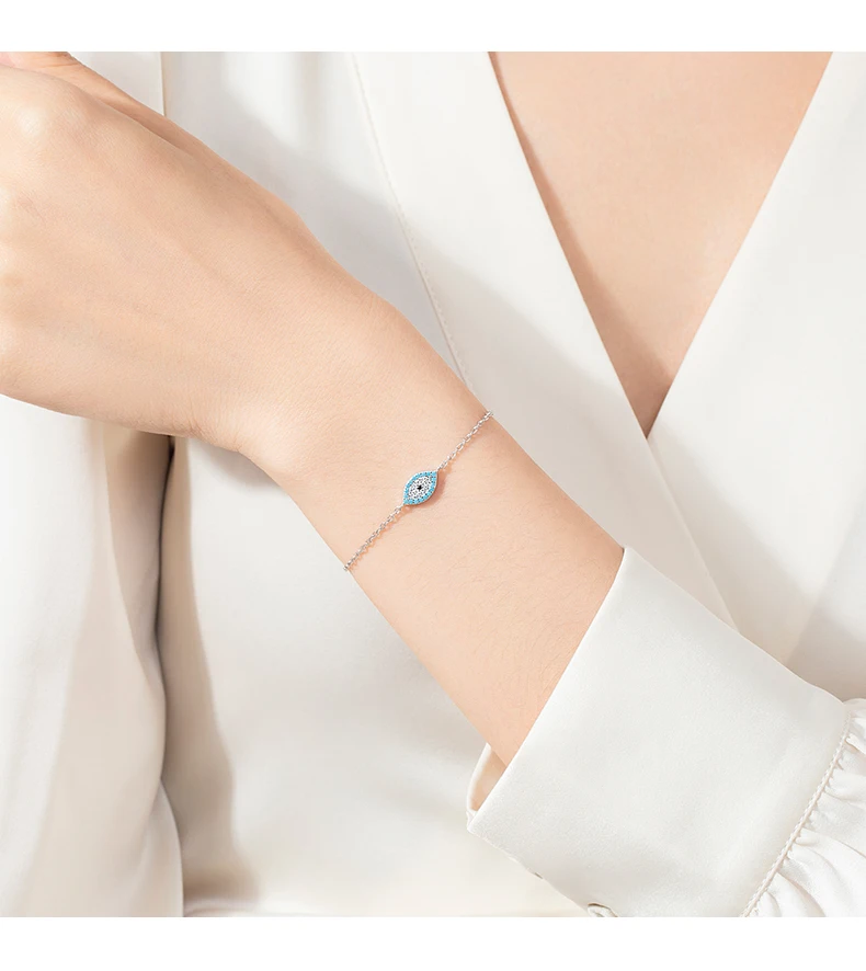 MODIAN Pure 925 Sterling Silver Fashion Natural Turquoise Blue Eyes Bracelet Chain Link For Women Pave Setting CZ Fine Jewelry