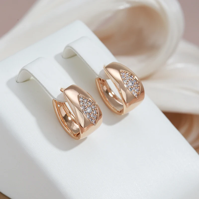 Oval Natural Zircon Full Paved Hoop Earrings For Women SYOUJYO Luxury Design 585 Rose Gold Color Jewelry