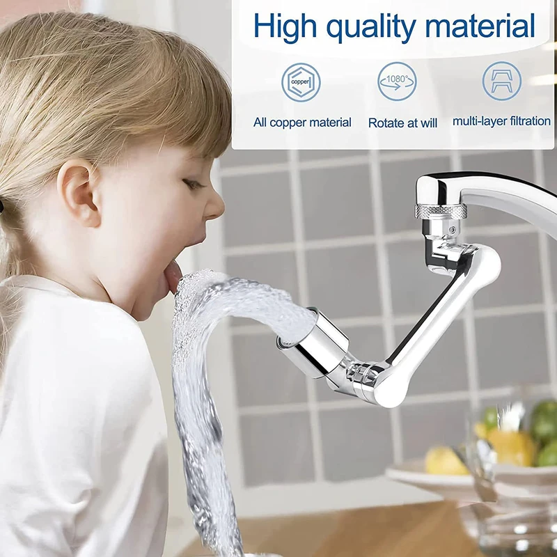 Multifunctional Rotary Extension Faucet 1080° Rotation Faucet Sprayer Dual Effluent Robot Arm Extension Faucets Aerator Bubbler