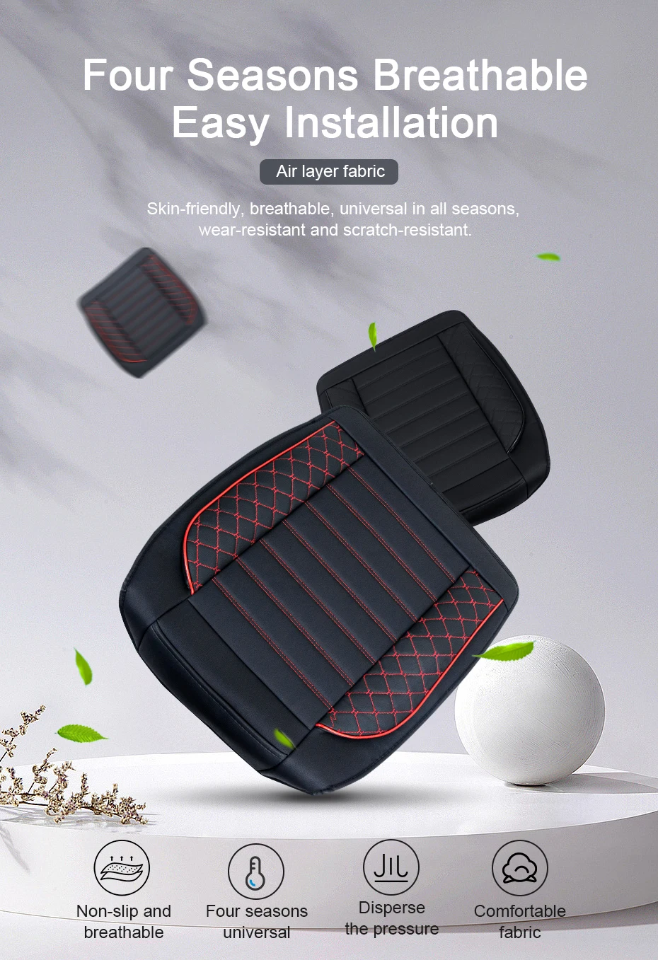 SEAMETAL Full-Surrounded Car Seat Cover Premium PU Leather Auto Seat Protector Cushion Antii Scratch Chair Protection Pad Mat