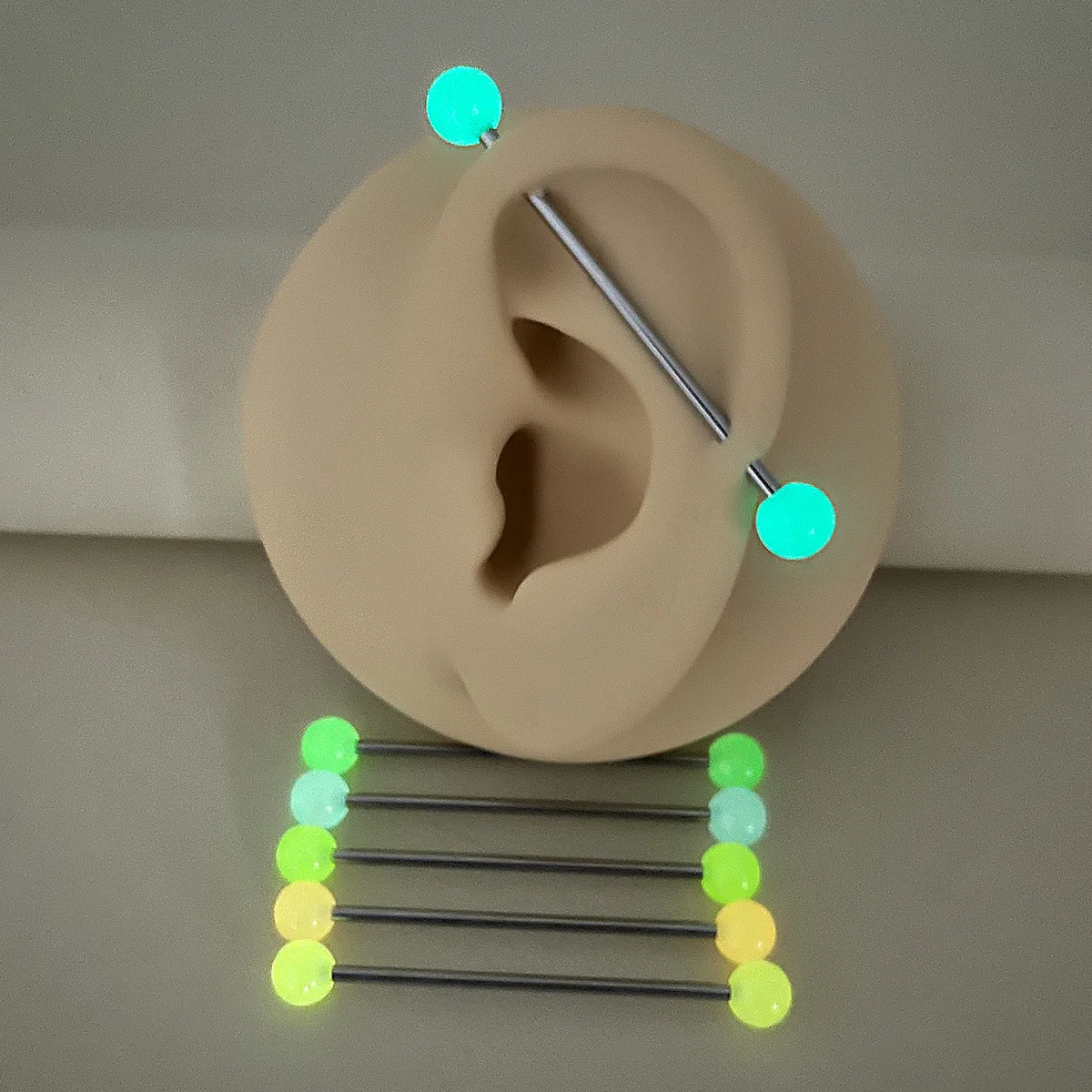 6pcs Luminous Acrylic Cartilage Earrings Piercing Industrial Barbell Long Ear Stud Ring Bar Tragus Helix Women Body Jewelry 14G