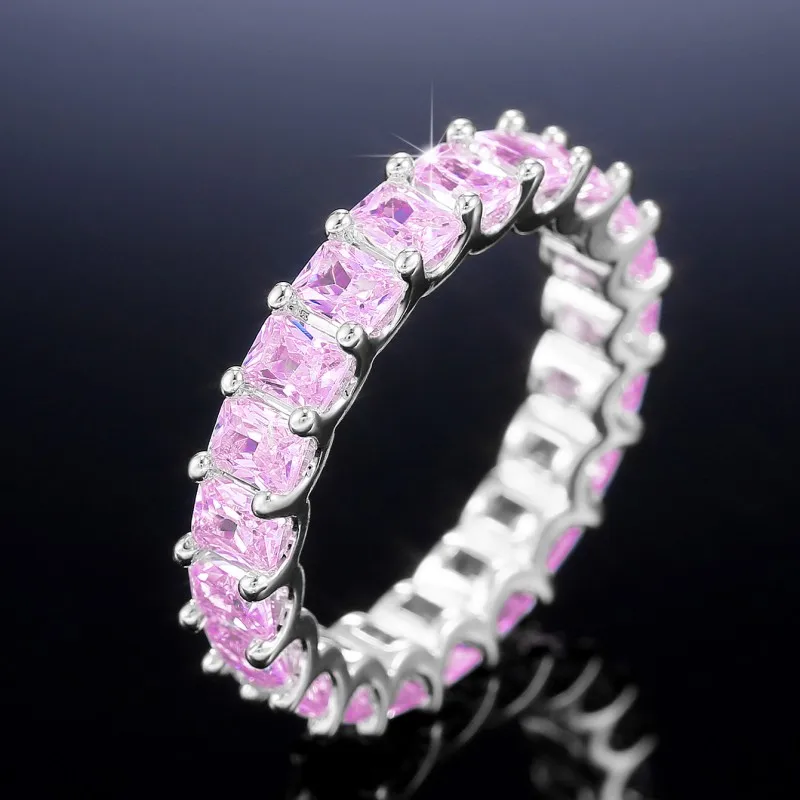 Huitan Crystal/Pink CZ Promise Rings Women Simple Stylish Finger-ring Wedding Engagement Bands Fashion Versatile Lady Jewelry