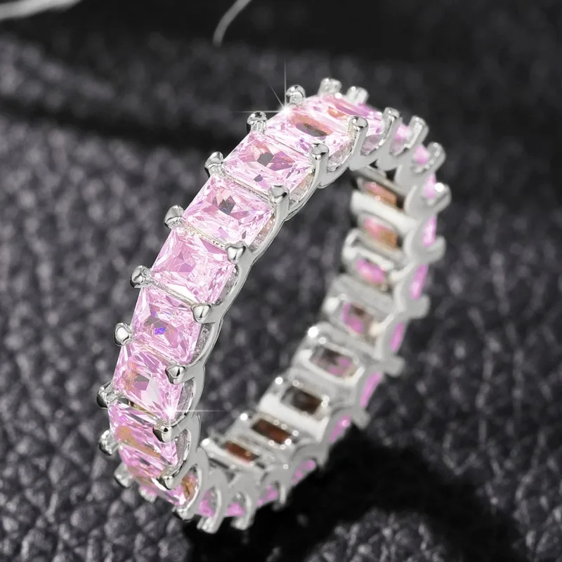 Huitan Crystal/Pink CZ Promise Rings Women Simple Stylish Finger-ring Wedding Engagement Bands Fashion Versatile Lady Jewelry