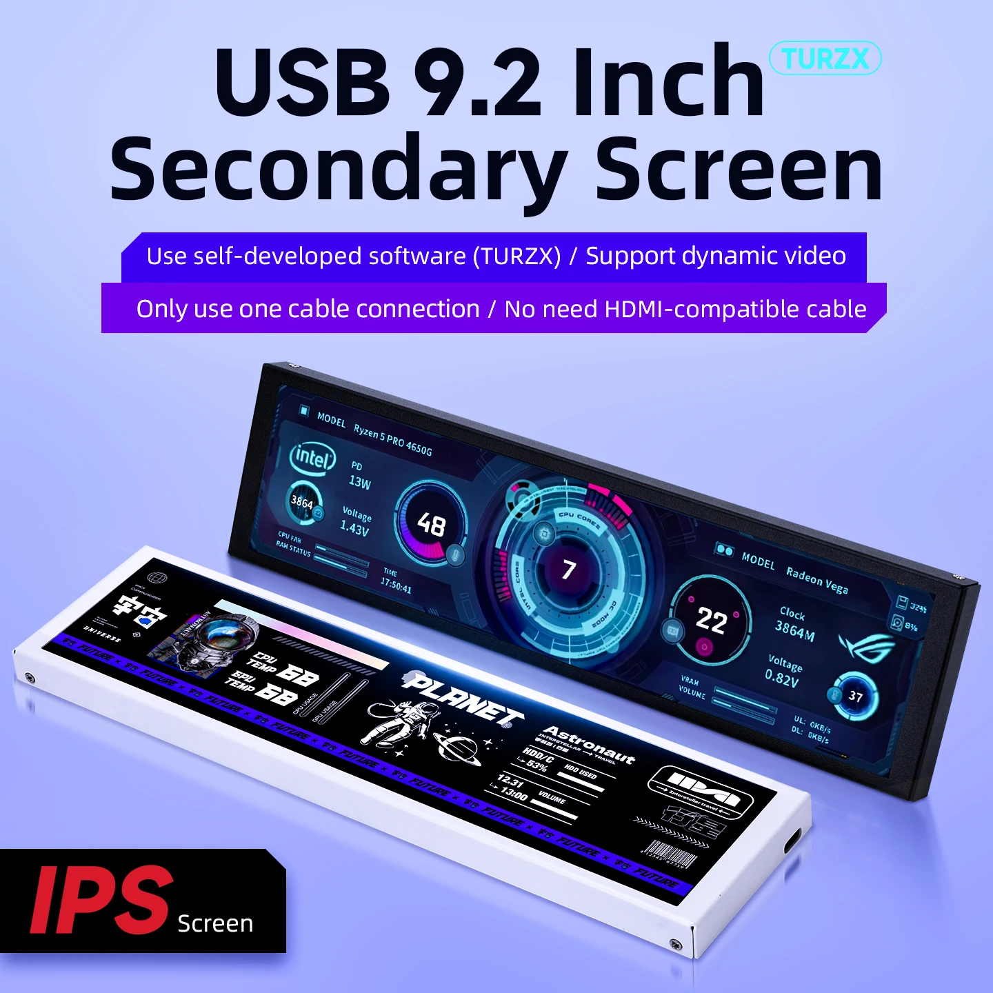 8.8 Inch IPS Type C Secondary Screen USB-C Interface Computer Monitoring CPU GPU RAM Dislpay Smart Screen No Need AIDA64