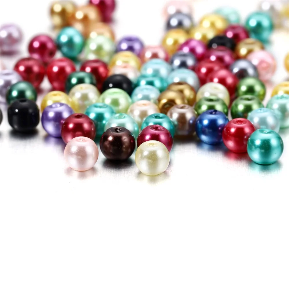 100Pcs/Lot 4/6/8/10mm Round Glass Bead Imitation Pearl Beads for DIY Earrings Necklace Jewelry Making Findings Accessories