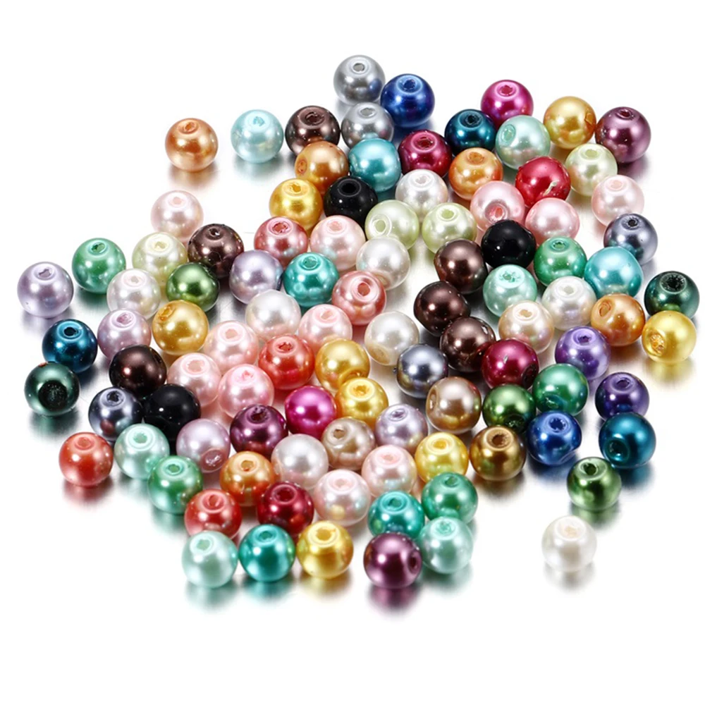 100Pcs/Lot 4/6/8/10mm Round Glass Bead Imitation Pearl Beads for DIY Earrings Necklace Jewelry Making Findings Accessories